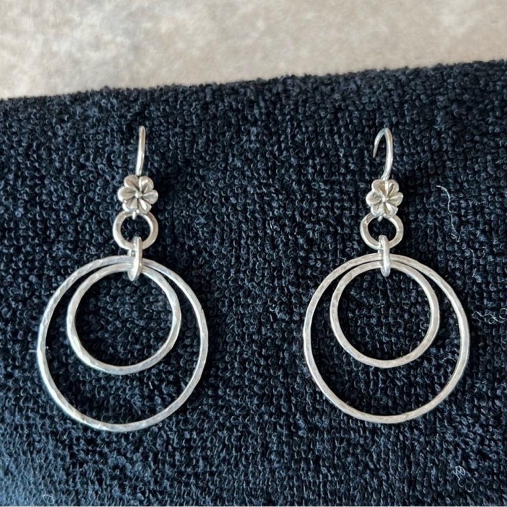 Sterling Silver Hammered Double Hoop Earrings